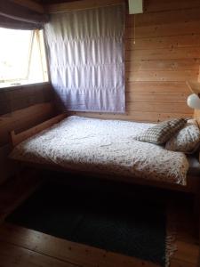 TolgaHodalen Fjellstue的小木屋内的一张床位,设有窗户