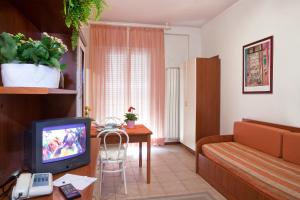 里米尼御夫座酒店的客厅配有沙发和电视。