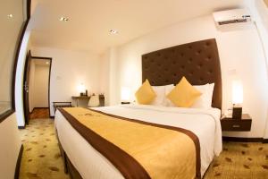 科伦坡City Hotel Colombo 02的一间卧室配有一张大床和大床头板