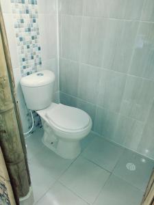 帕洛米诺Glamping Due Amici的带淋浴的浴室配有白色卫生间