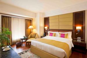 新德里新德里尼赫鲁广场伊洛斯酒店的酒店客房带一张大床和一把椅子