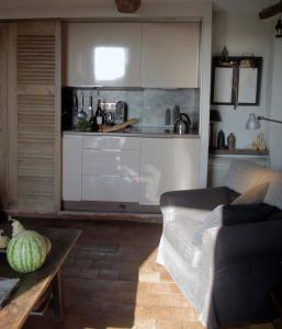 圣保罗-德旺斯la maison aux bonsais的带沙发的客厅和厨房