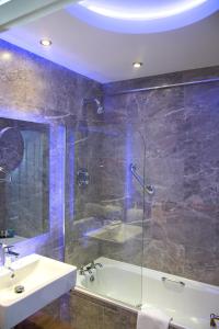 科克Cork's Vienna Woods Hotel & Villas的带淋浴、盥洗盆和浴缸的浴室