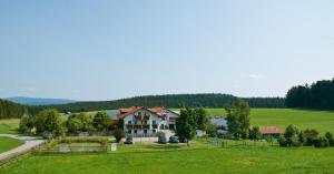 SonnenFerienhof "Schoppa-Haisl"的田野上大房子的空中景观