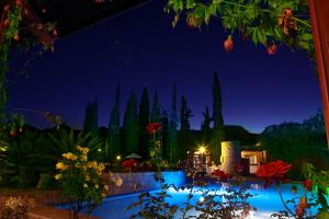 塔里哈洛斯帕拉莱斯酒店的享有花园的夜间景致