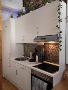哥廷根City Apartments的厨房配有白色橱柜和水槽