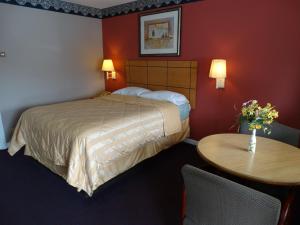 Brookfield科珞倪汽车旅馆的酒店客房配有一张床铺和一张桌子。