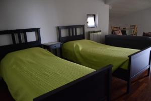 布鲁吉里奥B&B Villa Lodigiana的配有绿床单的客房内的两张床