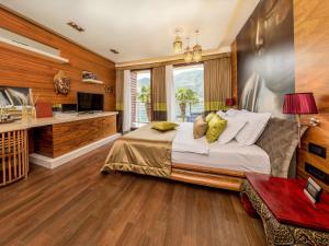 科托尔福尔扎梅尔酒店的一间卧室配有一张大床和电视