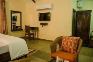 斋浦尔Hathi Mauja的一间卧室配有一张床、一把椅子和电视