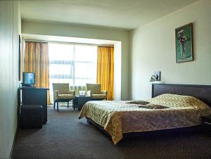 皮特什蒂Hotel Yaky Center的酒店客房设有床和窗户。