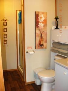 拉马巴耶Oasis du grand fond Inc的一间带卫生间的浴室和墙上的绘画