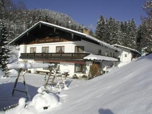 贝希特斯加登Sportpension Färbinger的雪中的房子