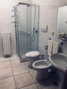 鲁蒂利亚诺B&B La Sciarretta的带淋浴、卫生间和盥洗盆的浴室