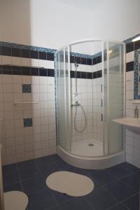 济维科夫斯科波德拉迪皮沃夫斯基德弗尔茨维科夫酒店的带淋浴和盥洗盆的浴室