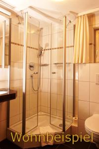 费斯恩卡瑟尔全景酒店的浴室里设有玻璃门淋浴