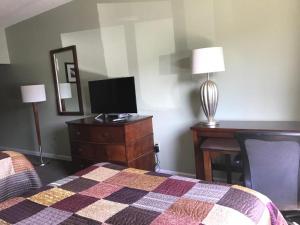 中心城市CCI Express Inn的酒店客房设有一张床和一张带电视的书桌。