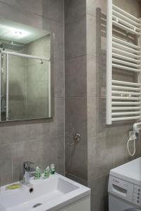 尼斯Magnifiques Appartements au coeur du Vieux Nice的一间带水槽和镜子的浴室