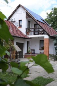 森特什Sára Vendégház的屋顶上设有太阳能电池板的白色房子