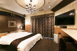 大津大津亚特兰蒂斯情趣酒店（仅限成人）的配有一张床和一台平面电视的酒店客房