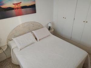 圣玛丽亚港Kiana Mirador Fuentebravía的一张床上有两个枕头的房间