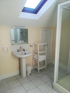 新米尔顿Beech Lodge Guest House的一间带水槽和镜子的浴室