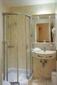 美因河畔法兰克福贝多芬酒店的带淋浴和盥洗盆的浴室