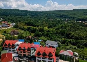 克卢日-纳波卡阳光山峰酒店的享有红色屋顶城镇的空中景致