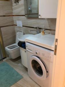 阿拉尼亚Cozy apartment Centr Alanya的一间带洗衣机和卫生间的浴室