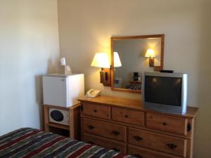 蒙蒂塞洛蒙蒂塞洛旅馆的一间卧室配有带镜子的梳妆台,电视