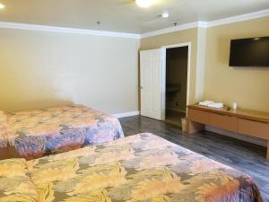 安纳海姆阿纳海姆迎宾套房旅馆的酒店客房设有两张床和一台平面电视。