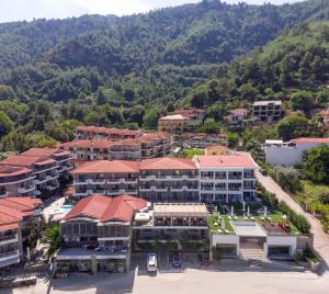 斯卡拉伯塔麦斯Ntinas Filoxenia Hotel & Spa的享有高山度假村的空中景致