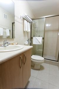 巴拿马城珊瑚套房酒店的一间带水槽、卫生间和淋浴的浴室