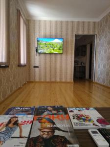 甘贾VM Hostel的客厅设有壁挂式平面电视。