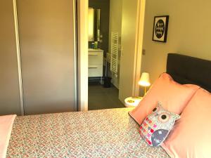 安锡The One Suite Annecy的一间卧室配有一张带枕头的床