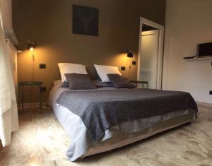 克雷莫纳Il Contrabbasso的一间卧室配有一张大床和枕头