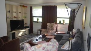 KestrupSoniat House的客厅配有沙发、椅子和电视