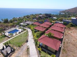 艾湄湾巴厘岛布瓦纳别墅的享有带游泳池的房屋的空中景致