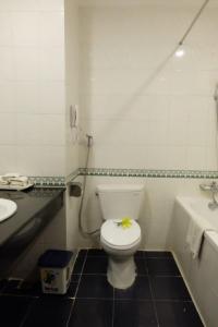 Kon Tum (2)Indochine Hotel的白色的浴室设有卫生间和水槽。