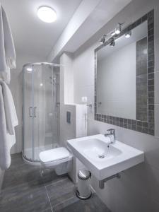 斯克拉斯卡波伦巴KASPROWICZA13的一间带水槽、淋浴和卫生间的浴室
