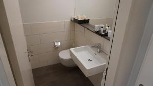 朗根多夫国家旅馆的浴室配有白色卫生间和盥洗盆。
