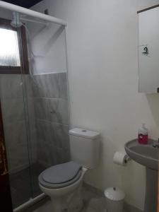 CachoeirinhaApto Jk em Cachoeirinha的浴室配有卫生间、淋浴和盥洗盆。