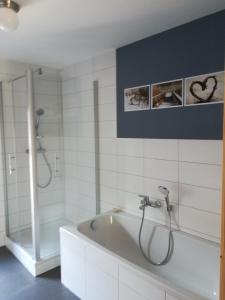 RippersrodaFerienhof"WaldEsel Rippersroda"的设有带浴缸和淋浴的浴室。