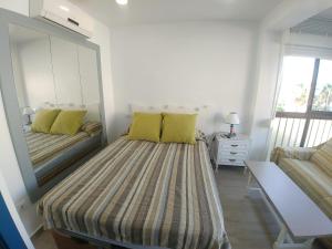 阿尔姆尼卡Apartamento Caléndula的一间卧室配有一张带大镜子的床