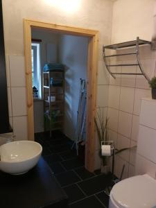 巴特拉斯费Wohnung im Schwedenhaus的一间带水槽和卫生间的浴室