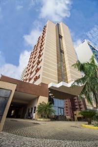 圣路易斯Soft Win Hotel São Luís的一座高大的建筑,前面有棕榈树