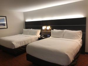 梅特罗波利斯梅特罗波利斯智选假日酒店的配有白色枕头的酒店客房内的两张床