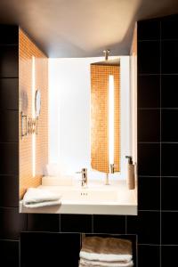 多恩比恩Hotel Zum Verwalter Dornbirn的一间带水槽和镜子的浴室