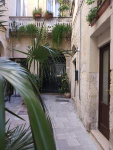 莱切Dimora "I Santi Patroni"的楼前有盆栽的小巷