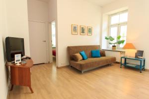 华沙Rental Apartments Wilcza的带沙发和电视的客厅